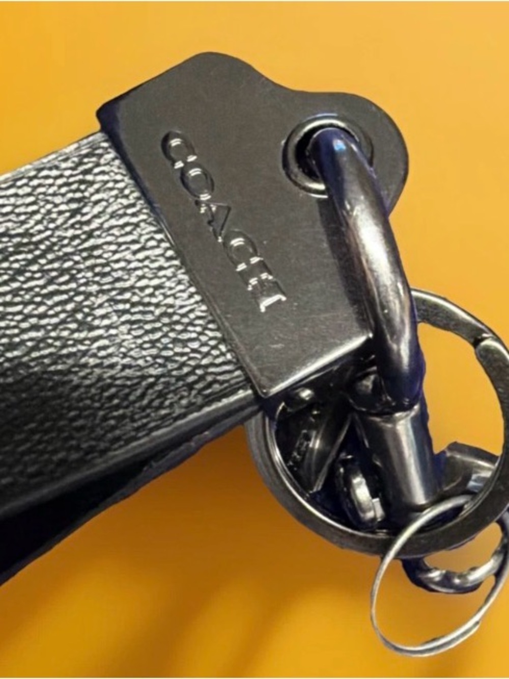 Coach Black Signature Pattern Leather Key Strap with Metal Ring - Picture 3 of 5
